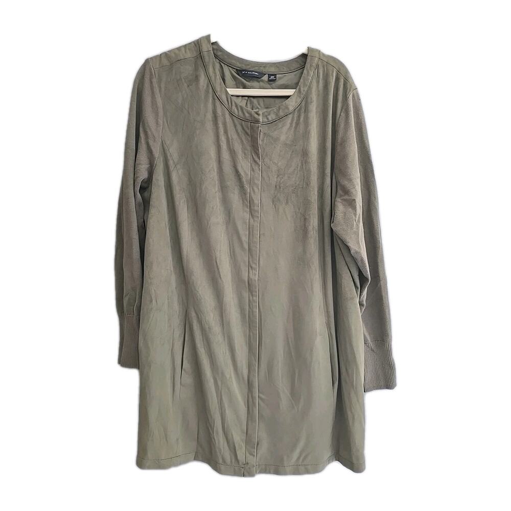H by Halston Green Faux Suede Full Zip Long Sleeve Jacket Womans Plus Size 26W